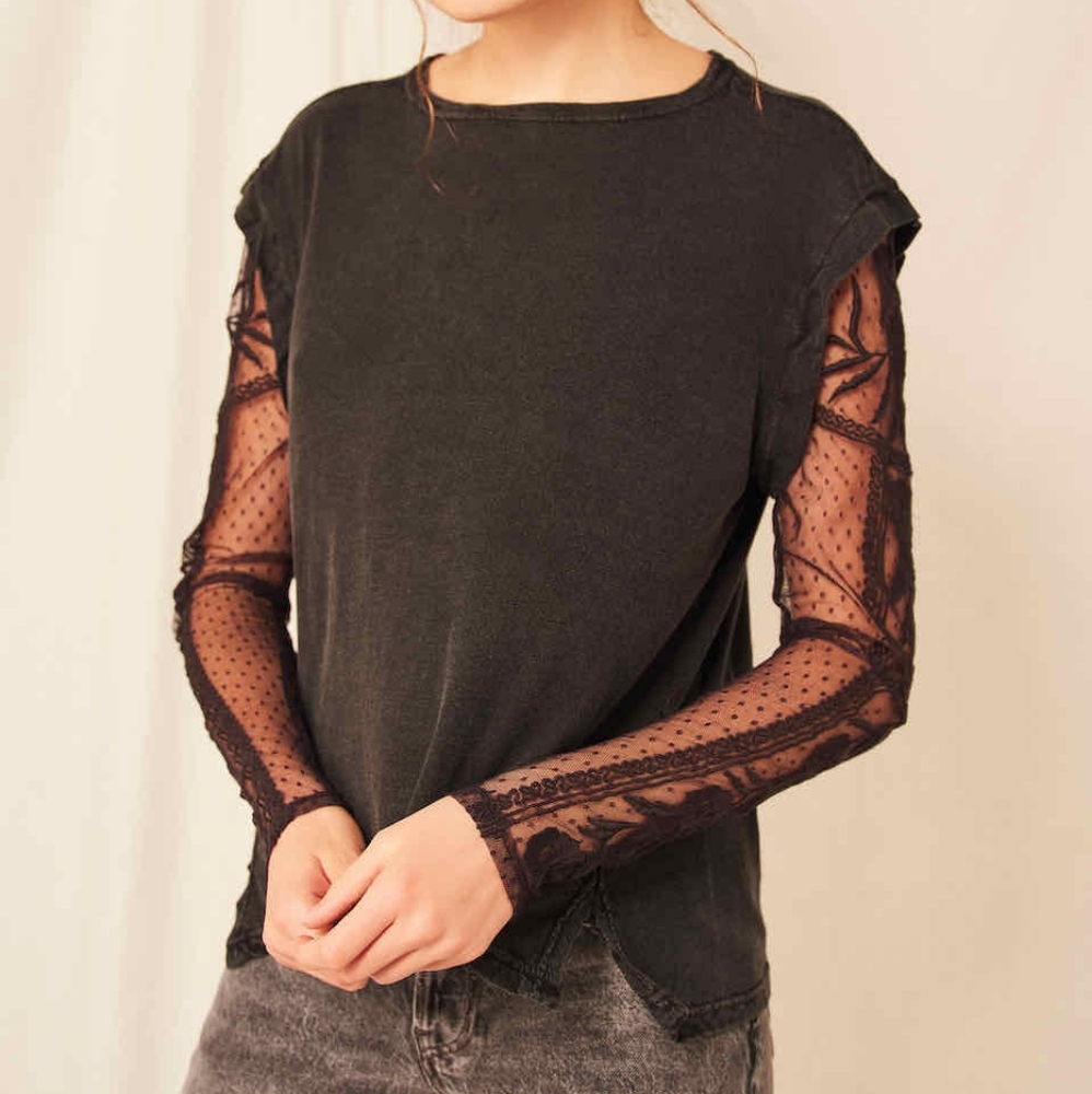Free People Bille Jean Twofer Lace Long Sleeve Top Size XS